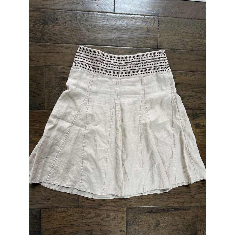 Richard Malcolm Beige Embroidered 100% Linen Skirt - Size 10 Boho
